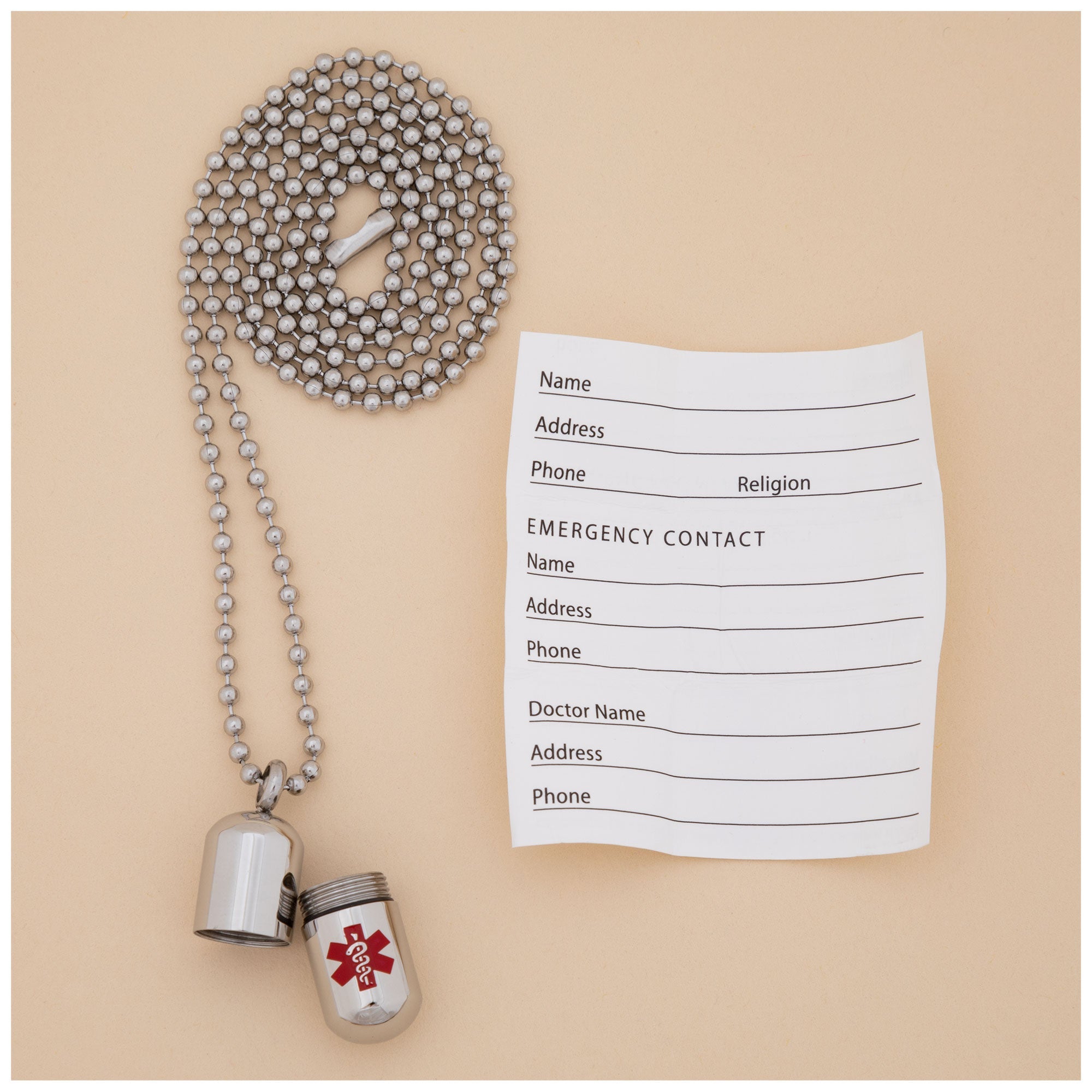 Stainless Steel Medical Alert Pill Container Necklace - Aaria Tees Aaria Tees