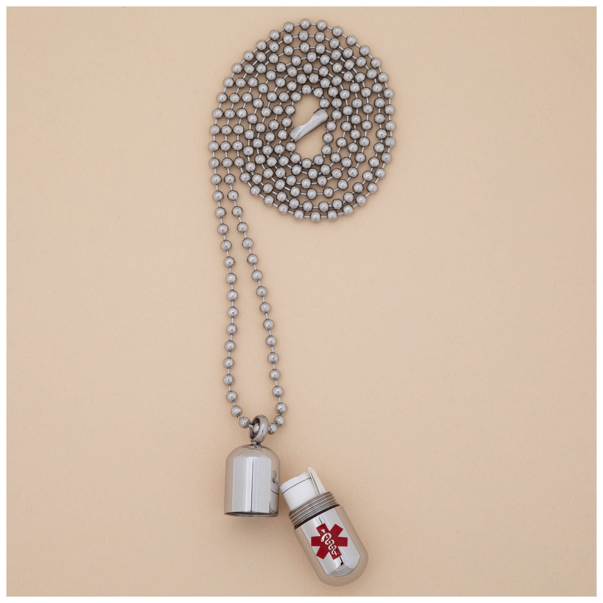 Stainless Steel Medical Alert Pill Container Necklace - Aaria Tees Aaria Tees