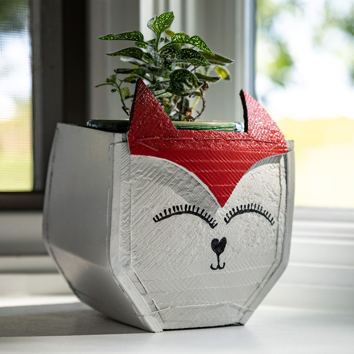 Hand Painted Upcycled Fox Planter - Aaria Tees