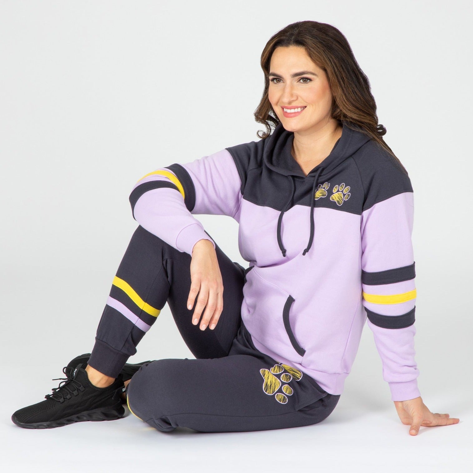 Paw Stripe Crossover Applique Hoodie - Aaria Tees Aaria Tees