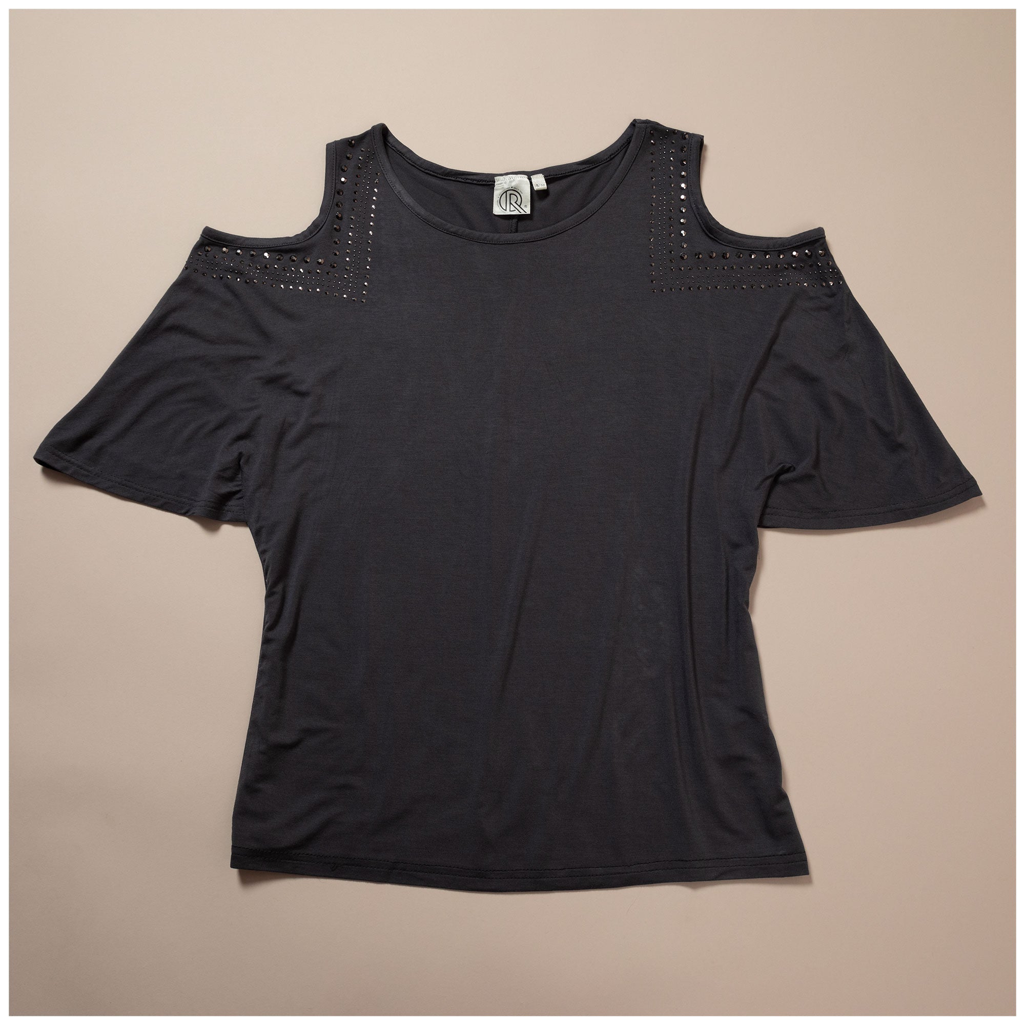 Cold Shoulder Rhinestone Top - Aaria Tees Aaria Tees