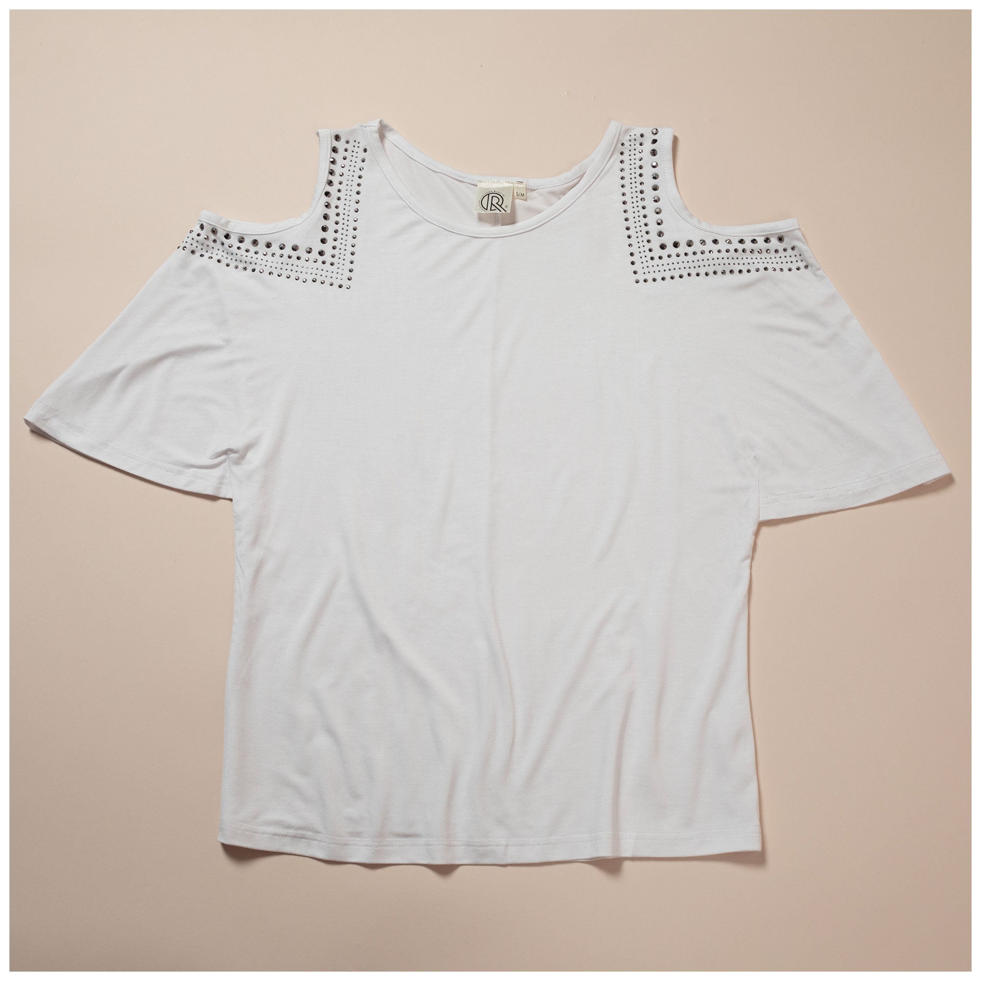 Cold Shoulder Rhinestone Top - Aaria Tees Aaria Tees