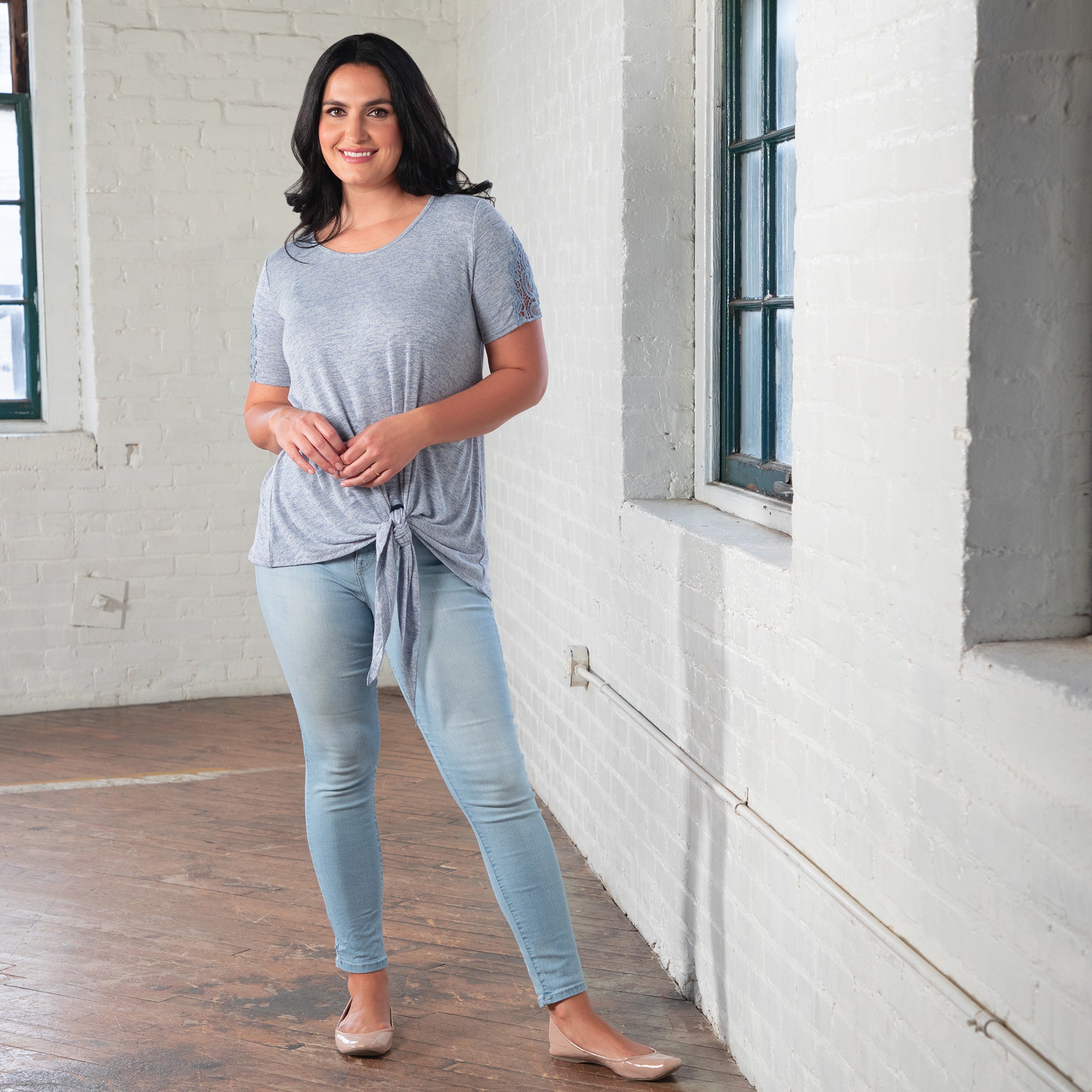 Tie Knot Lace Short Sleeve Shirt - Aaria Tees Aaria Tees