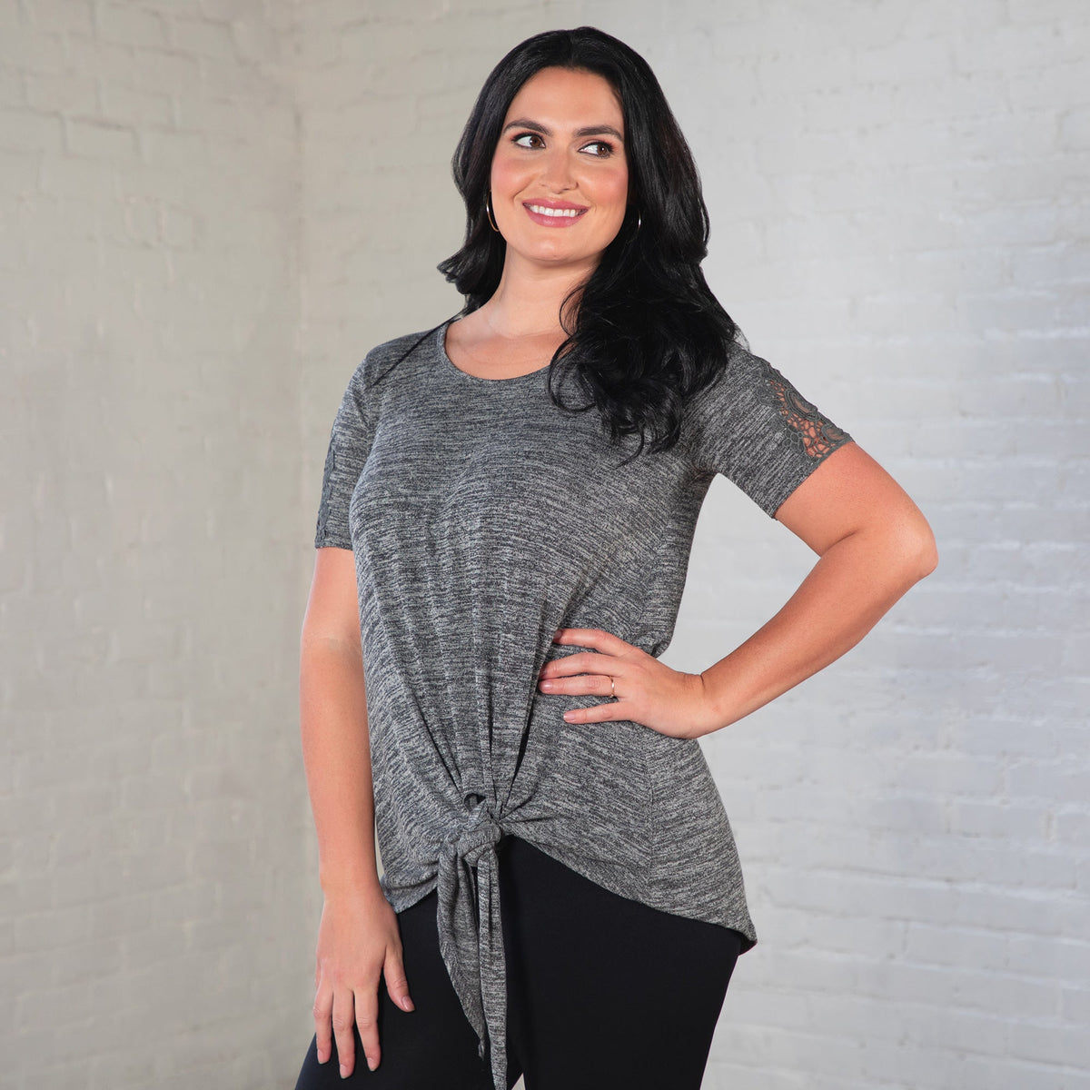 Tie Knot Lace Short Sleeve Shirt - Aaria Tees