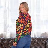 Colorful Paw Print Long Sleeve V-Neck Top - Aaria Tees Aaria Tees