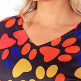 Colorful Paw Print Long Sleeve V-Neck Top - Aaria Tees Aaria Tees