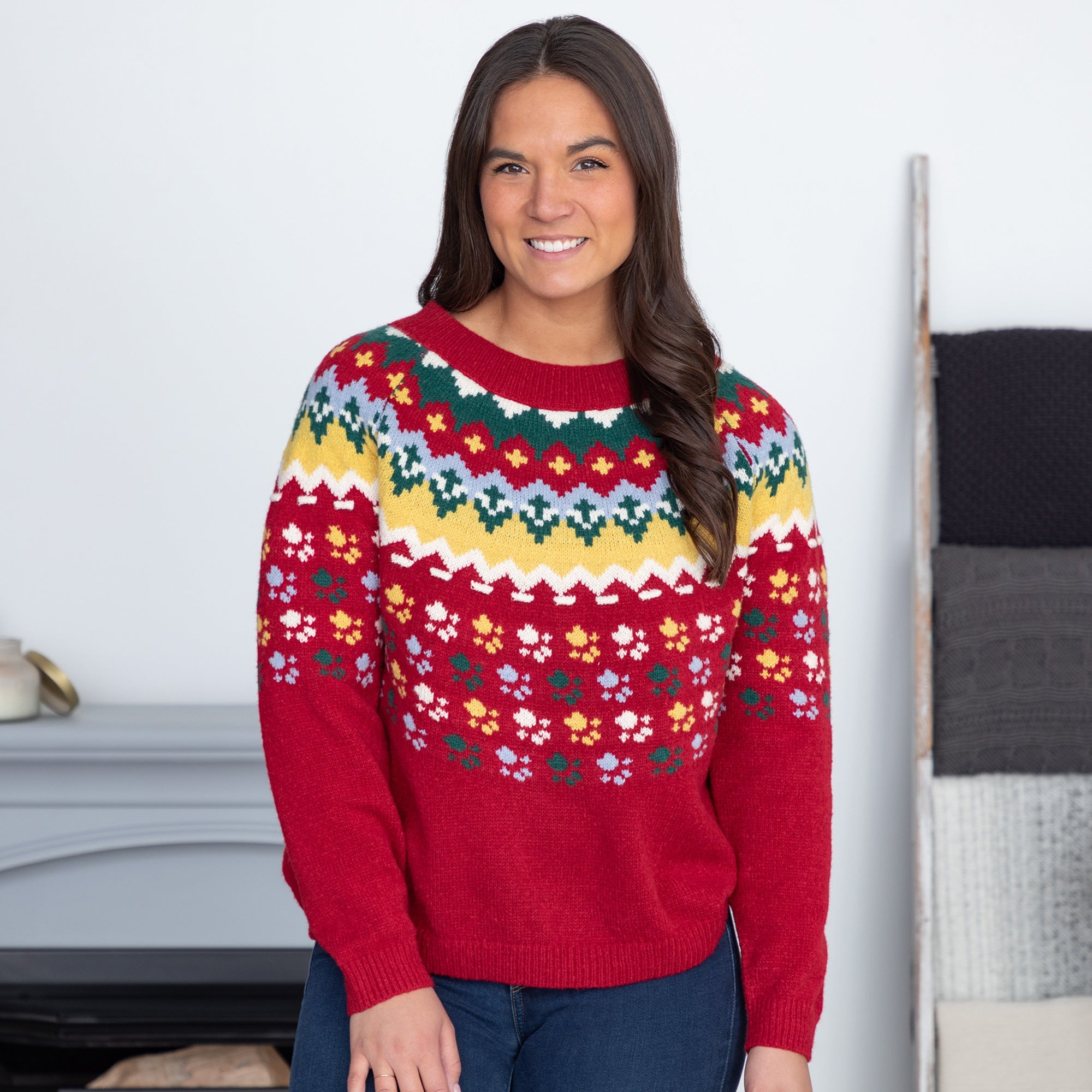 Nordic Paw Print Knitted Sweater - Aaria Tees Aaria Tees
