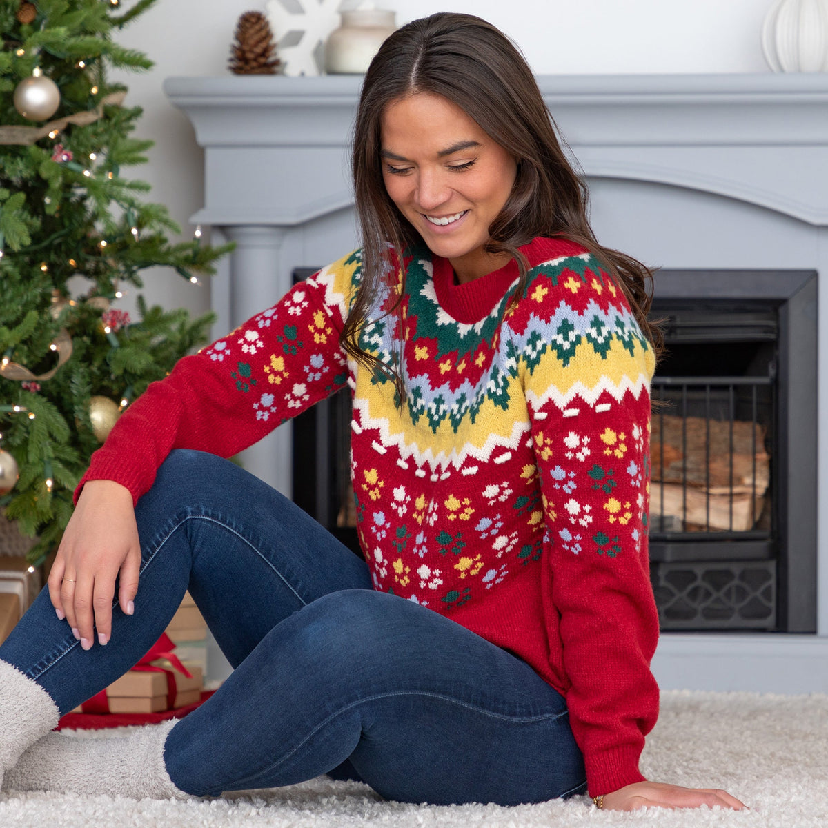 Nordic Paw Print Knitted Sweater - Aaria Tees