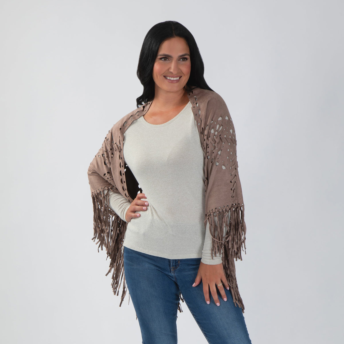 Oversized Vegan Leather Wrap with Fringe - Aaria Tees