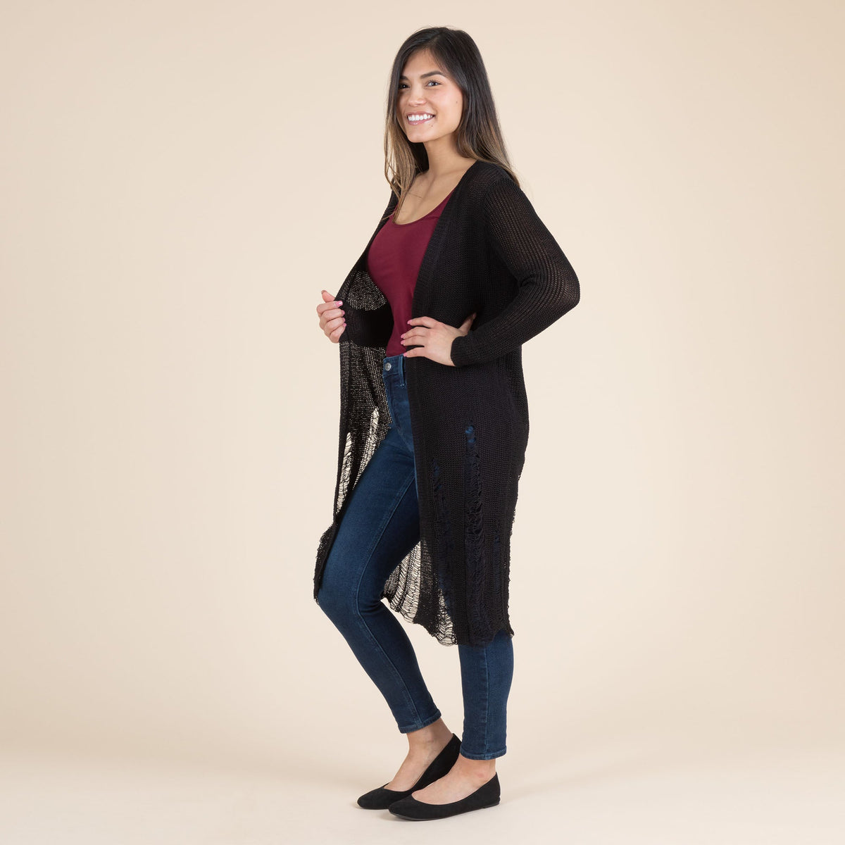 Distressed Long Cardigan - Aaria Tees