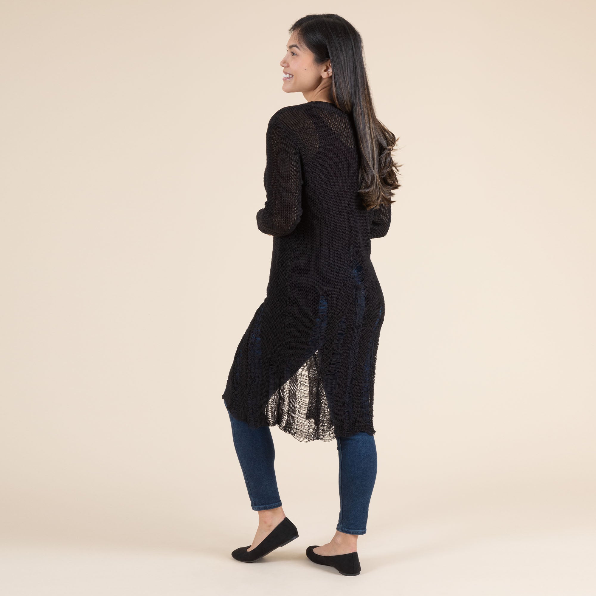 Distressed Long Cardigan - Aaria Tees Aaria Tees