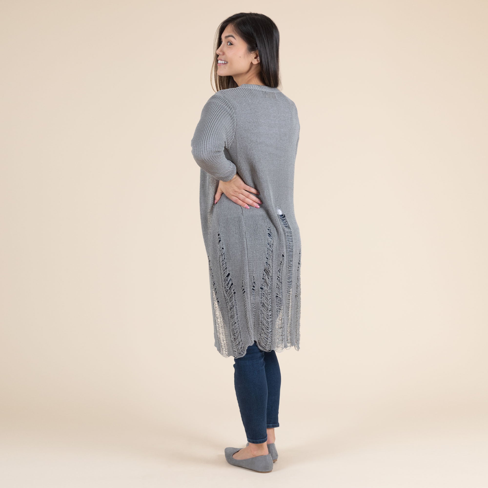 Distressed Long Cardigan - Aaria Tees Aaria Tees