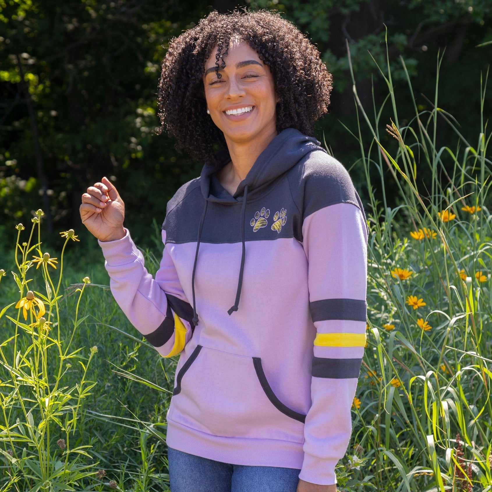 Paw Stripe Crossover Applique Hoodie - Aaria Tees Aaria Tees