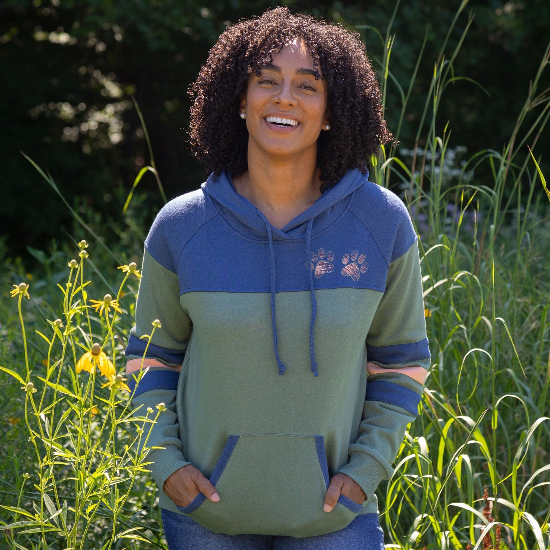Paw Stripe Crossover Applique Hoodie - Aaria Tees Aaria Tees