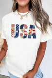 White USA Faux Patchwork Graphic Tee Aaria Tees