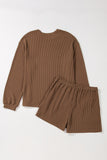 Chestnut Twisted Ribbed Sequin Mallard Graphic Long Sleeve Top and Short Set Aaria Tees