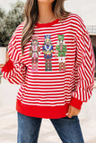 Red Stripe Christmas Nutcracker Sequin Patched Drop Shoulder Top Aaria Tees