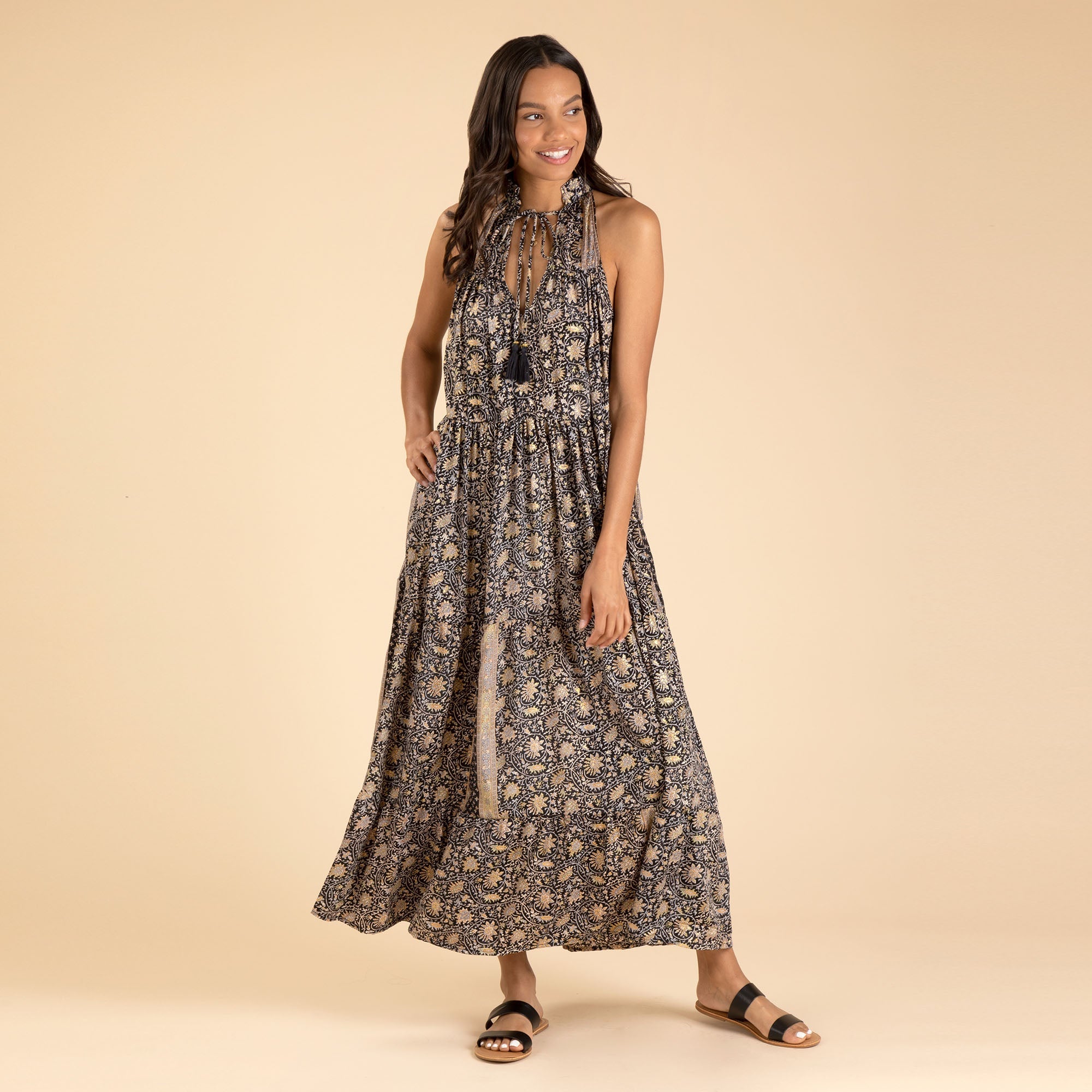 Saree Inspired Maxi Tiered Dress - Aaria Tees Aaria Tees