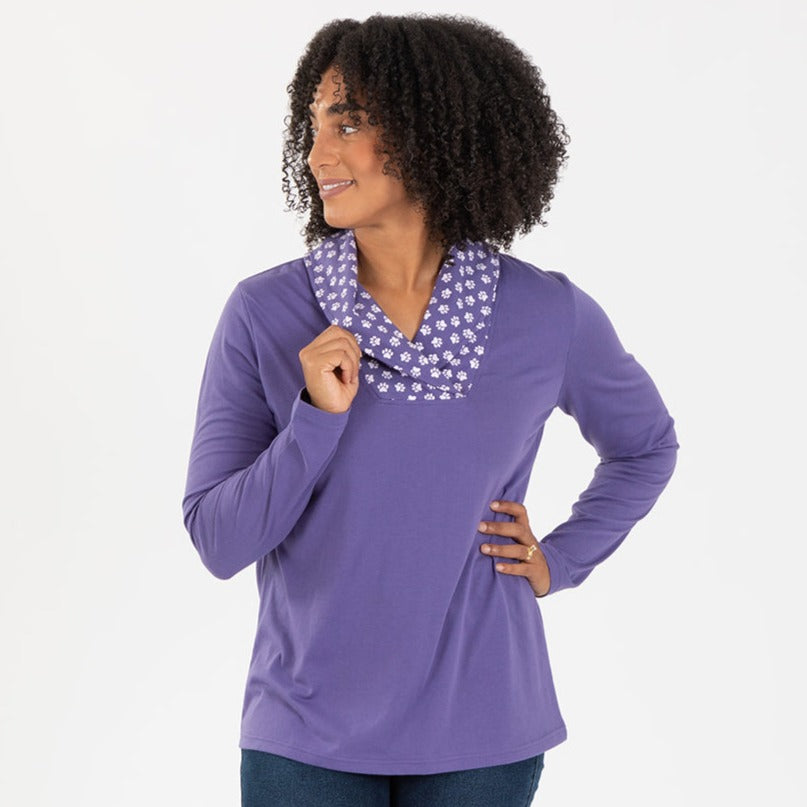 Paw Print Shawl Collar Top - Aaria Tees Aaria Tees
