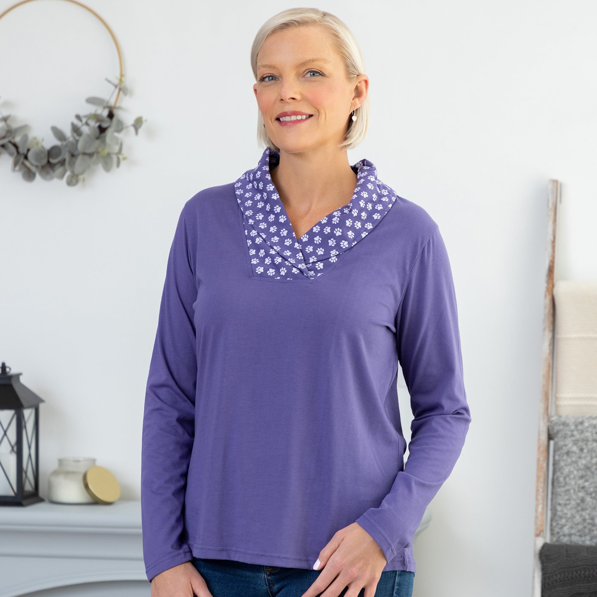 Paw Print Shawl Collar Top - Aaria Tees Aaria Tees