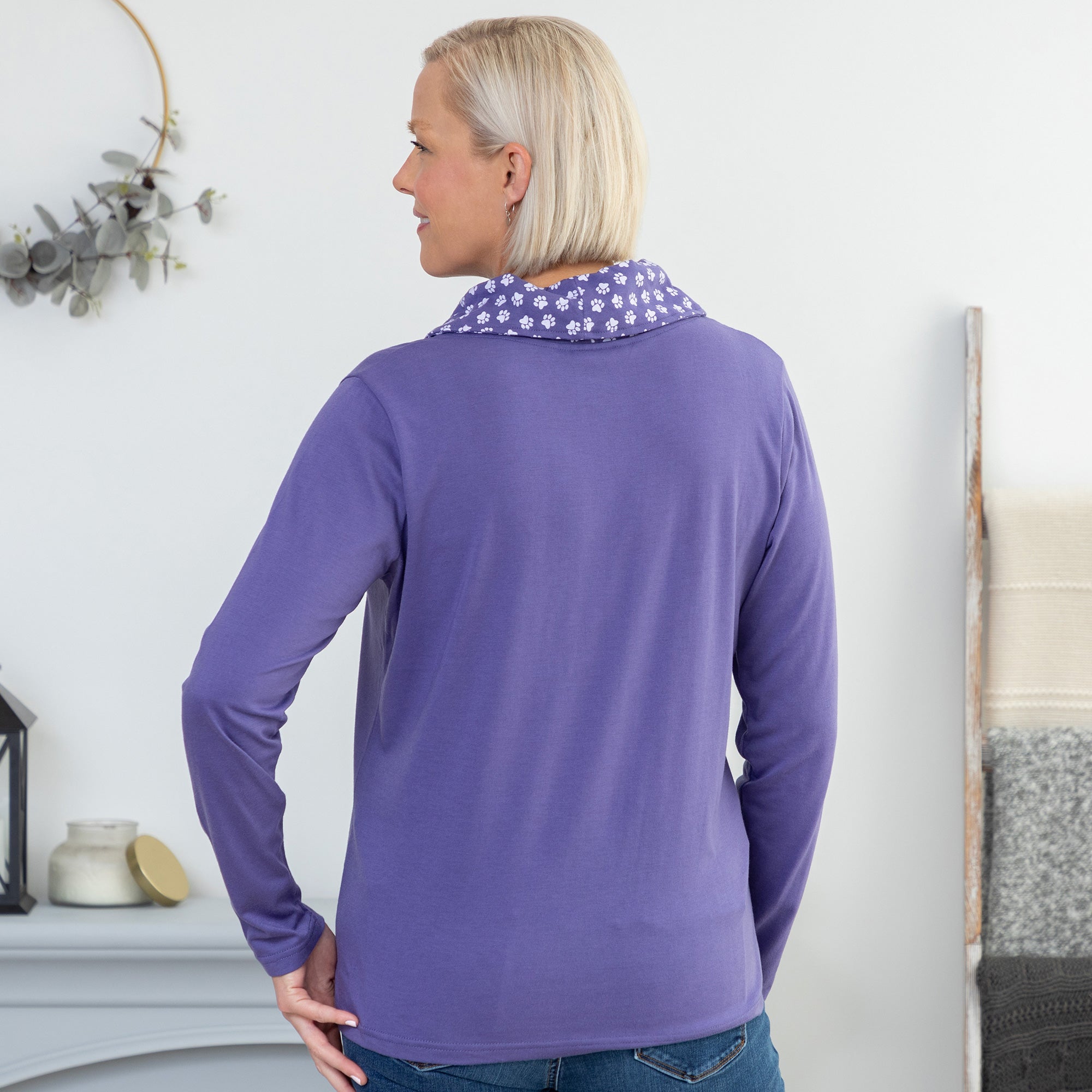 Paw Print Shawl Collar Top - Aaria Tees Aaria Tees