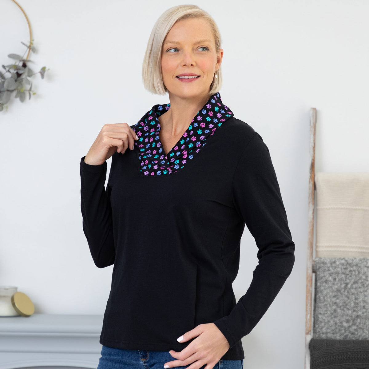 Paw Print Shawl Collar Top - Aaria Tees