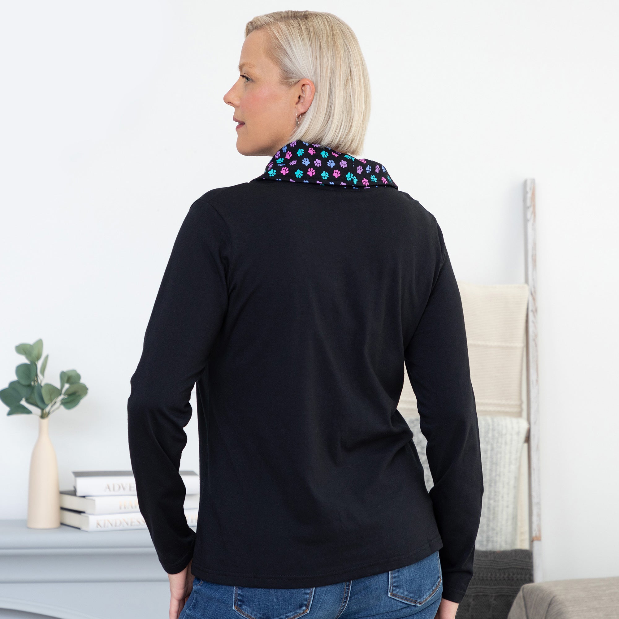 Paw Print Shawl Collar Top - Aaria Tees Aaria Tees