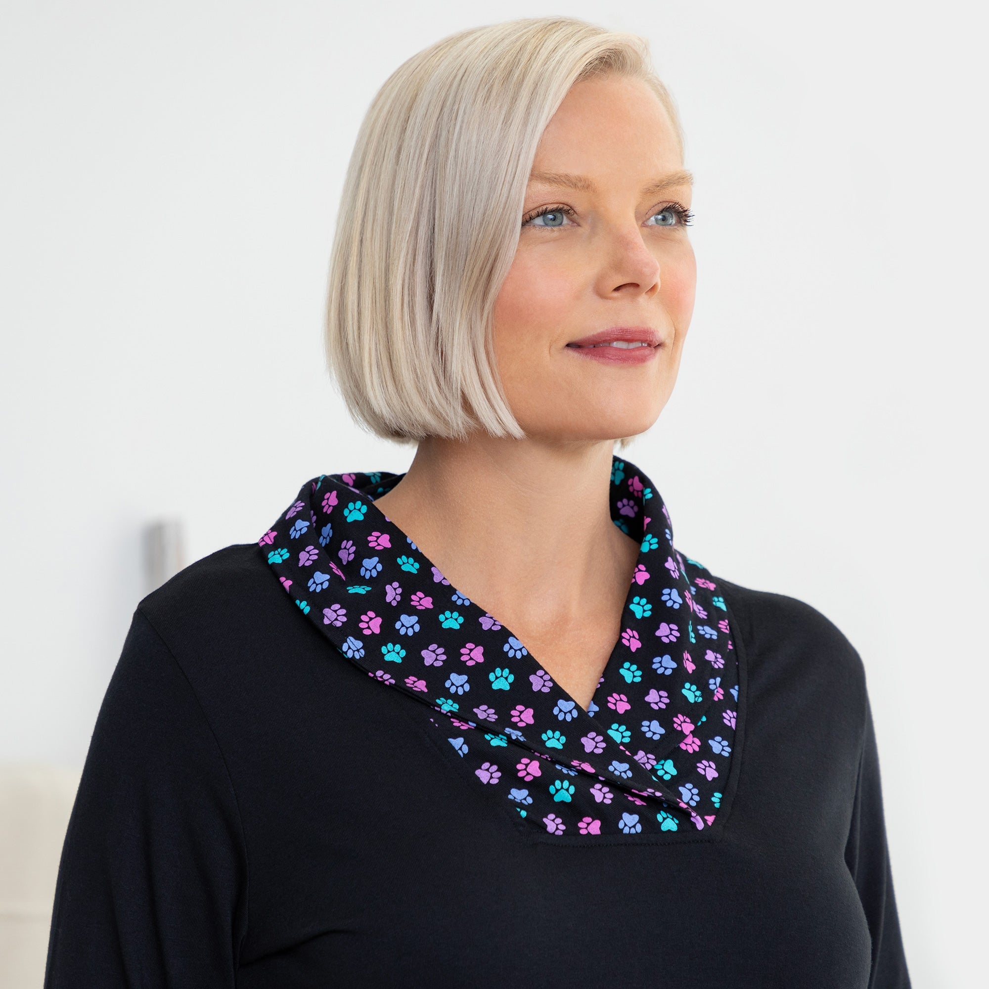 Paw Print Shawl Collar Top - Aaria Tees Aaria Tees