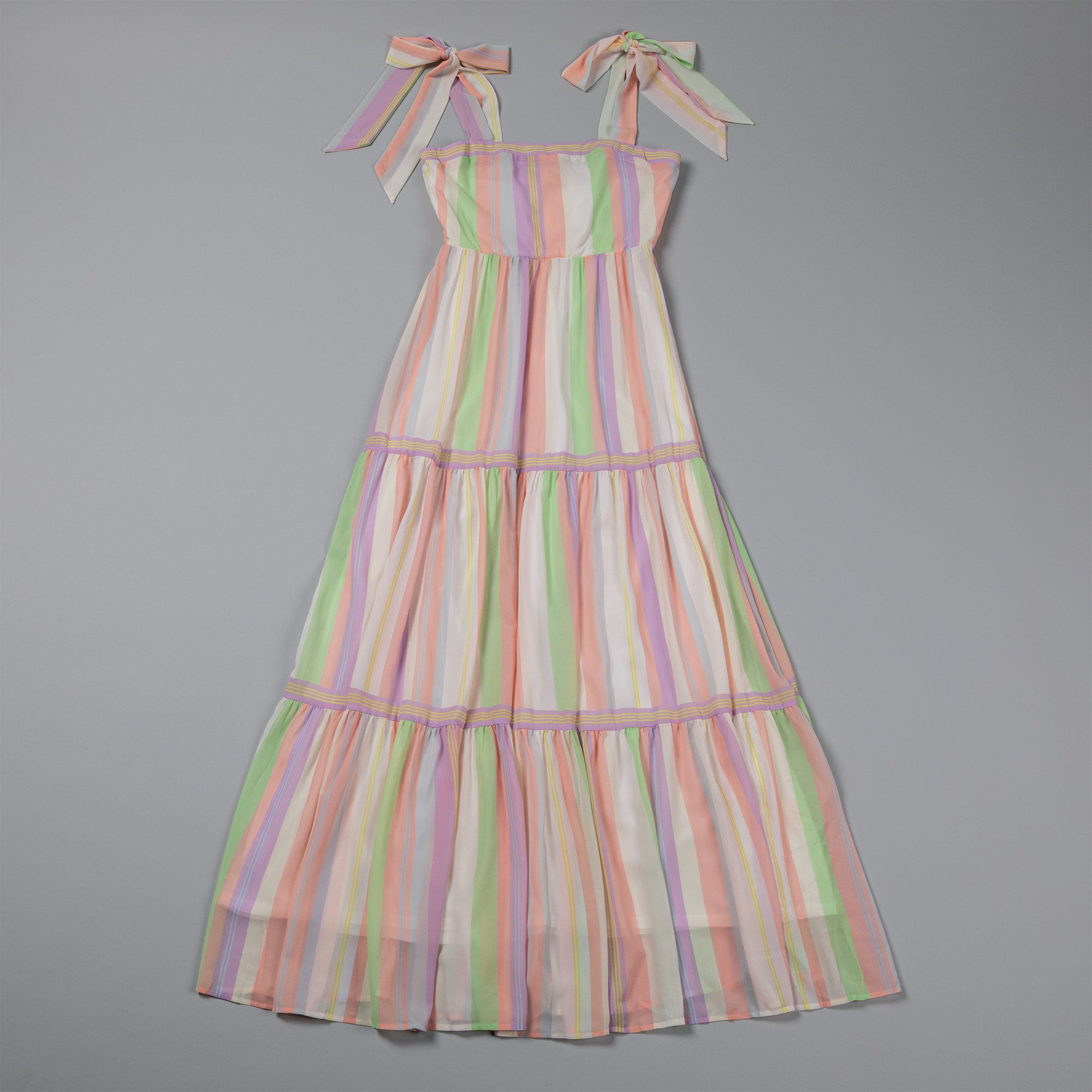 Colorful Stripes Tie Shoulder Maxi Dress - Aaria Tees Aaria Tees
