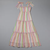 Colorful Stripes Tie Shoulder Maxi Dress - Aaria Tees Aaria Tees