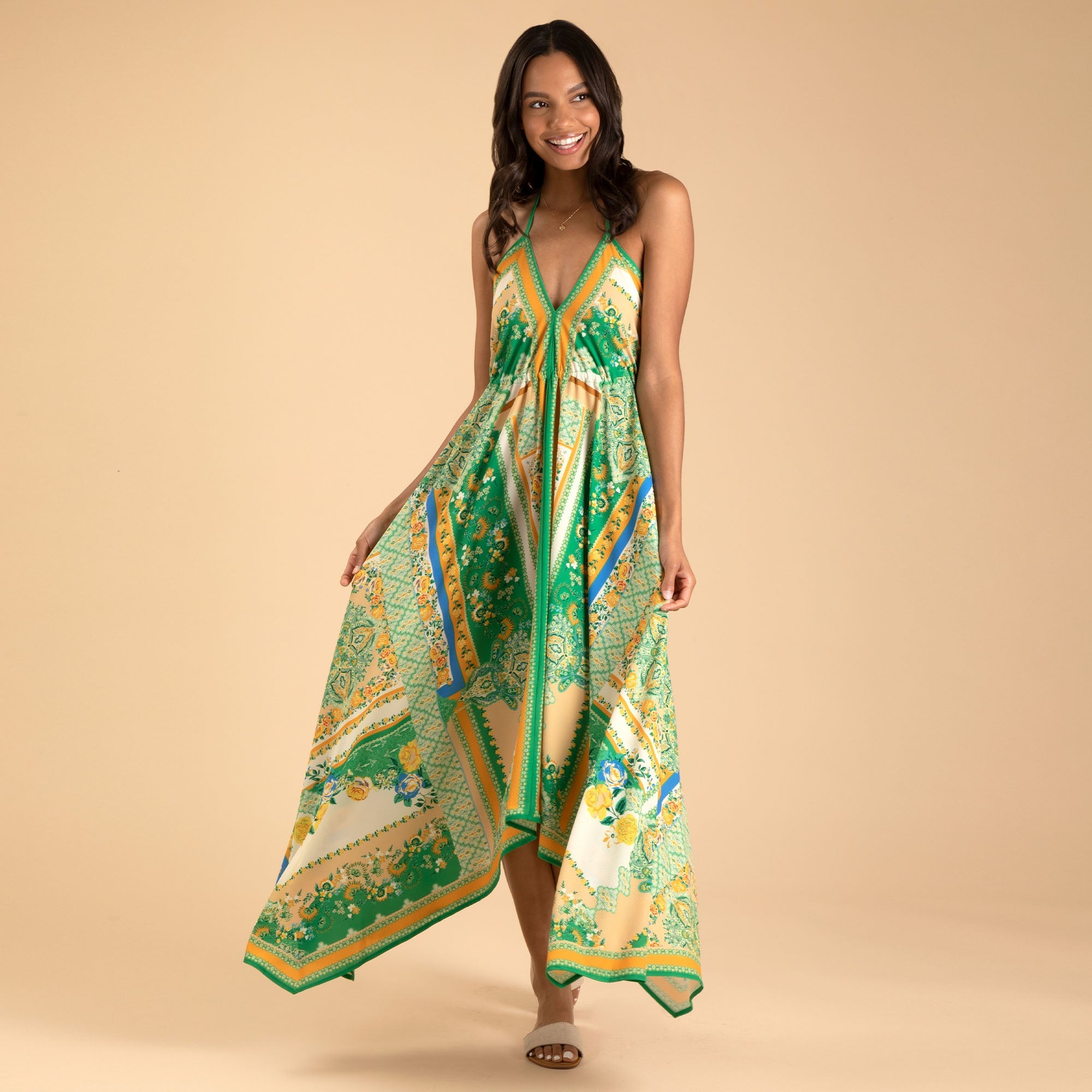 Handkerchief Halter Midi Dress - Aaria Tees Aaria Tees