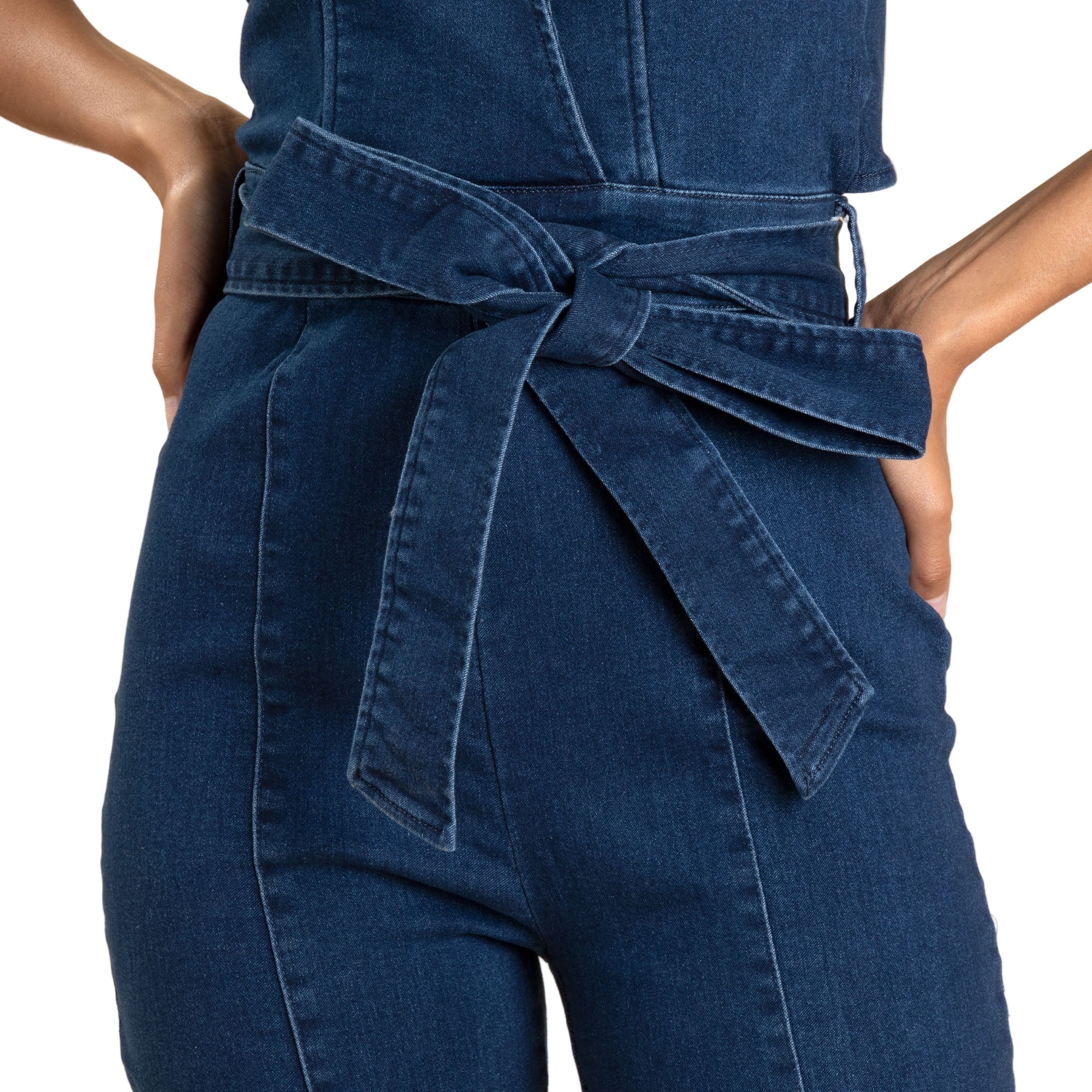V-Neck Halter Dark Denim Jumpsuit - Aaria Tees Aaria Tees