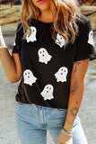 Black Sequin Halloween Ghost Patched Casual T Shirt Aaria Tees
