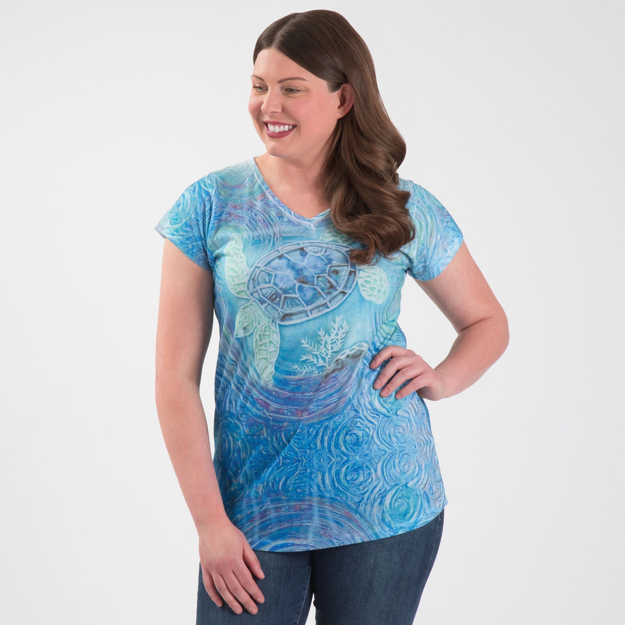 Swirly Turtle Sublimation V-Neck Tee - Aaria Tees Aaria Tees