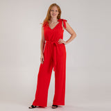 Textured Solid Tie Shoulder Jumpsuit - Aaria Tees Aaria Tees