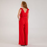 Textured Solid Tie Shoulder Jumpsuit - Aaria Tees Aaria Tees