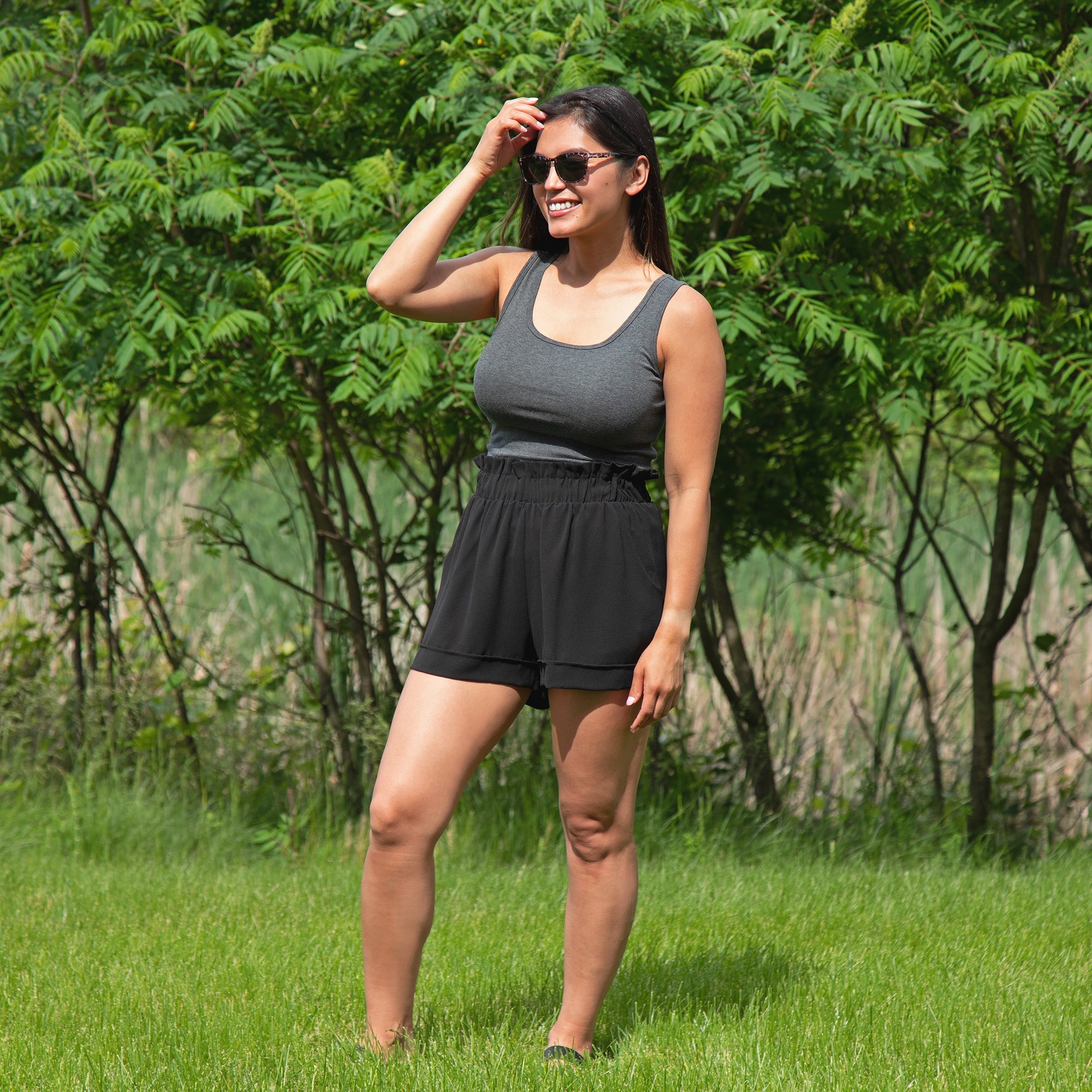 High-Waist Ruffle Top Cuff Shorts - Aaria Tees Aaria Tees