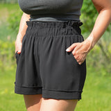 High-Waist Ruffle Top Cuff Shorts - Aaria Tees Aaria Tees