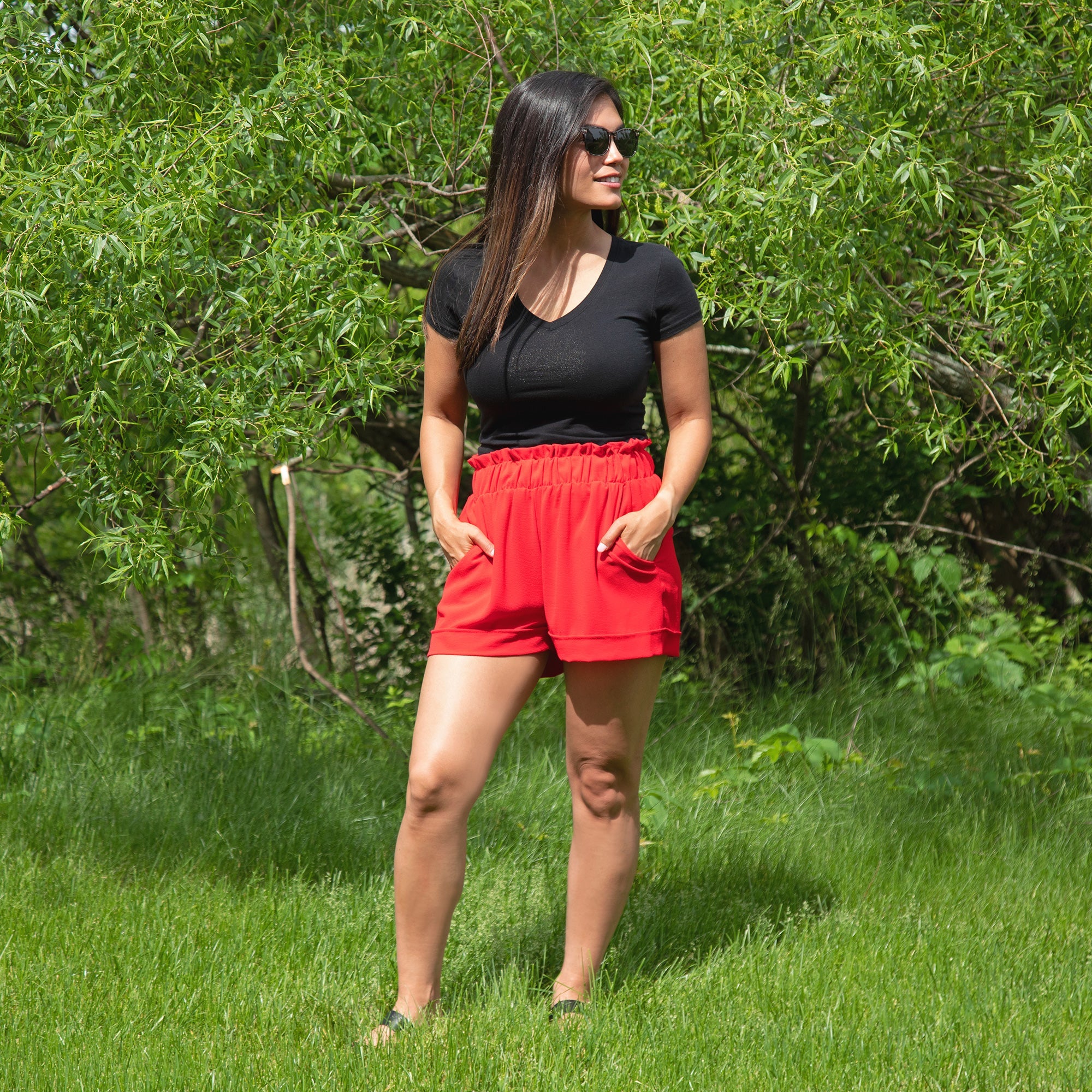 High-Waist Ruffle Top Cuff Shorts - Aaria Tees Aaria Tees