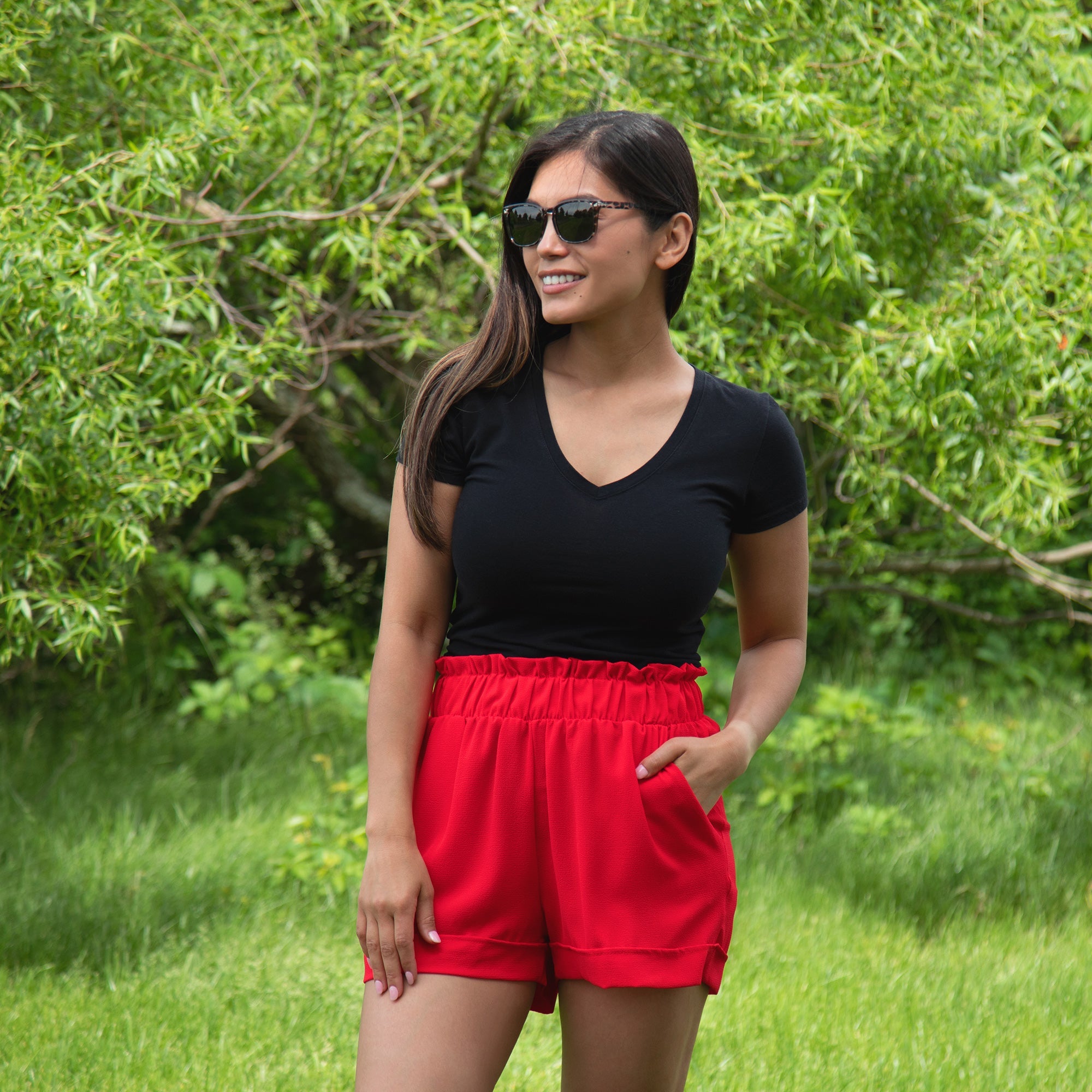 High-Waist Ruffle Top Cuff Shorts - Aaria Tees Aaria Tees