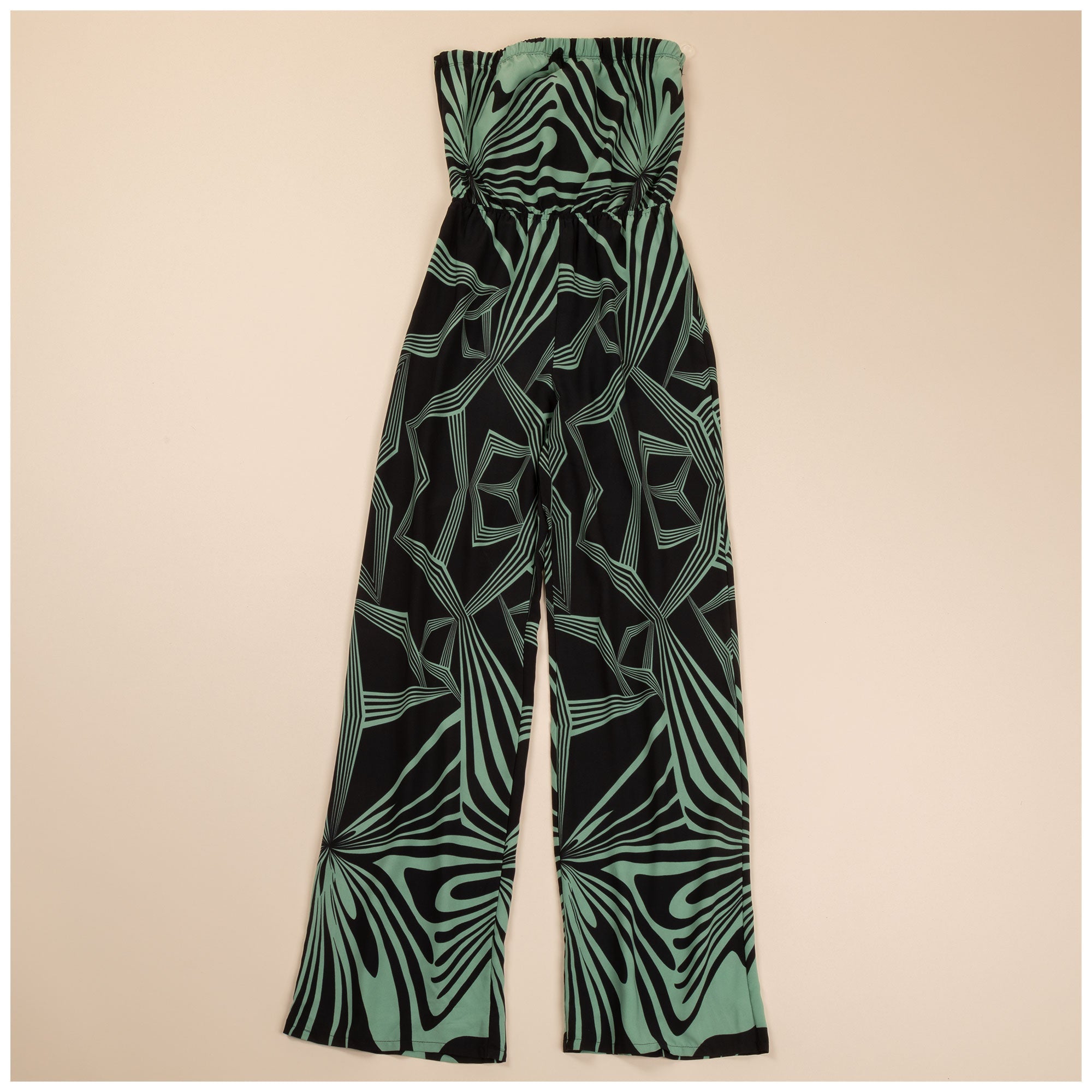 Geo Print Tie Back Strapless Jumpsuit - Aaria Tees Aaria Tees