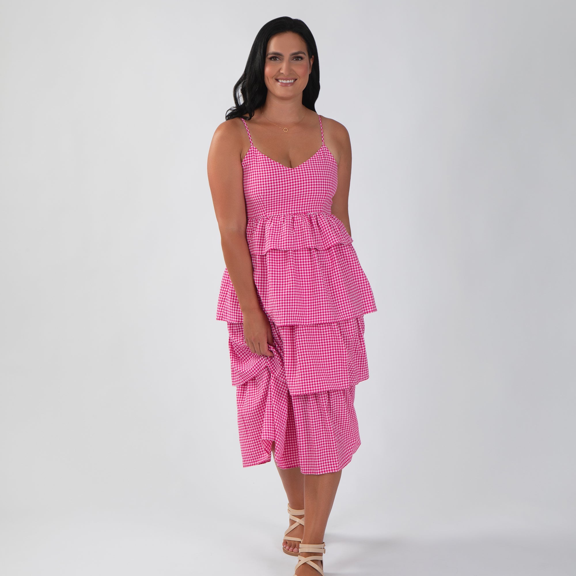 Gingham Layered Maxi Dress - Aaria Tees Aaria Tees