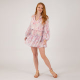 Multi Color Long Sleeve Smocked Mini Dress - Aaria Tees Aaria Tees