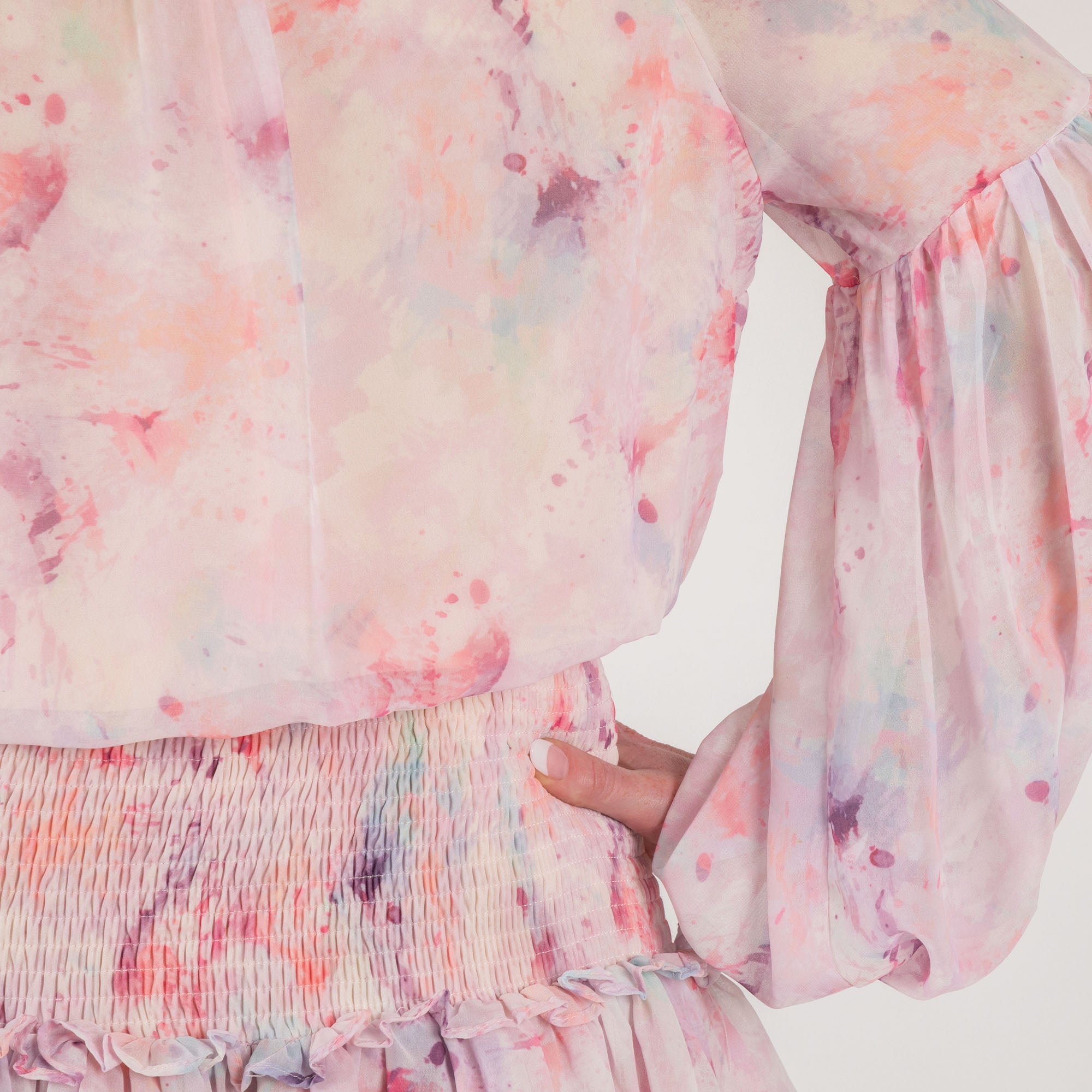 Multi Color Long Sleeve Smocked Mini Dress - Aaria Tees Aaria Tees
