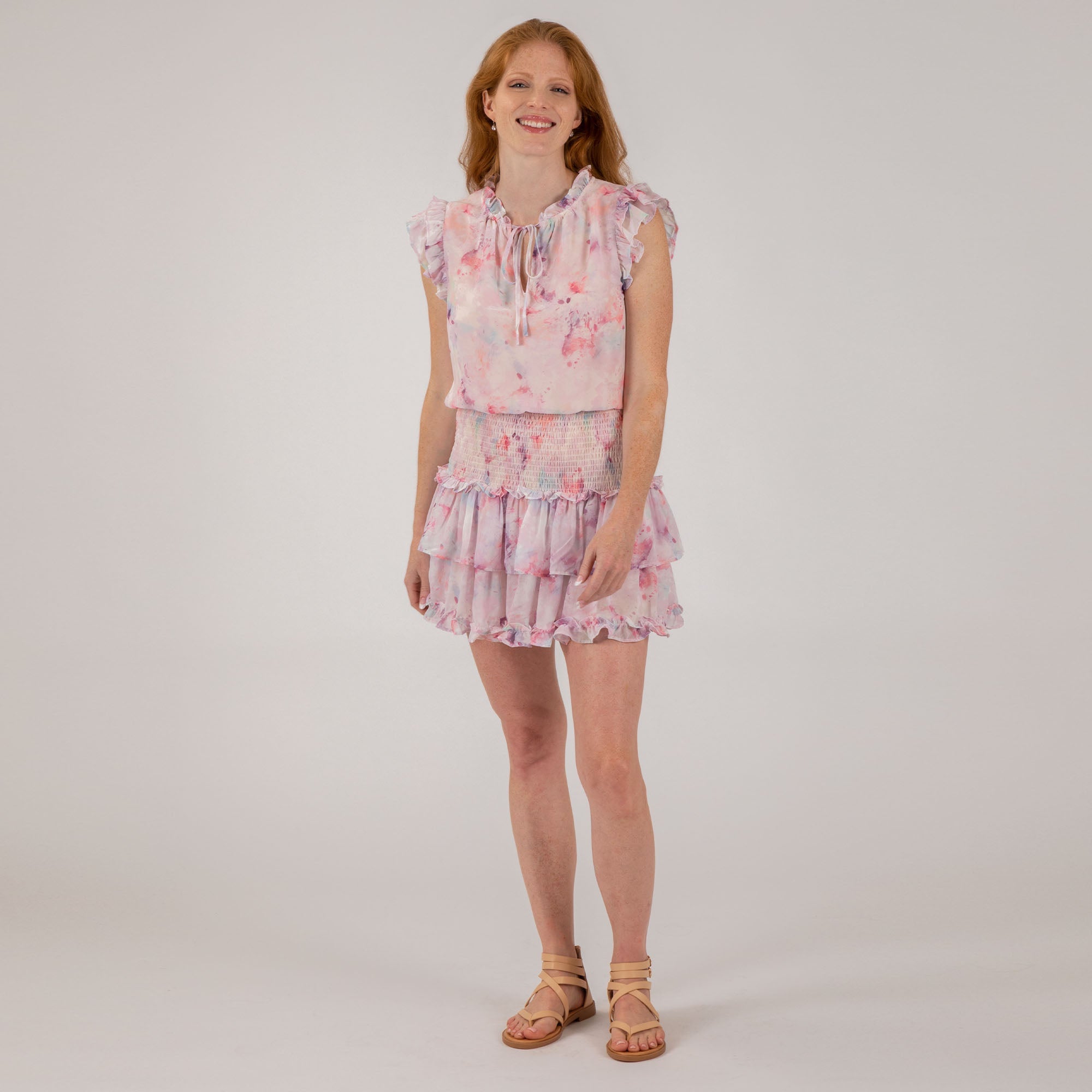 Multi Color Ruffle Smocked Mini Dress - Aaria Tees Aaria Tees