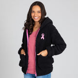 Pink Ribbon Plush Sherpa Fleece Zip Up Hooded Jacket - Aaria Tees Aaria Tees