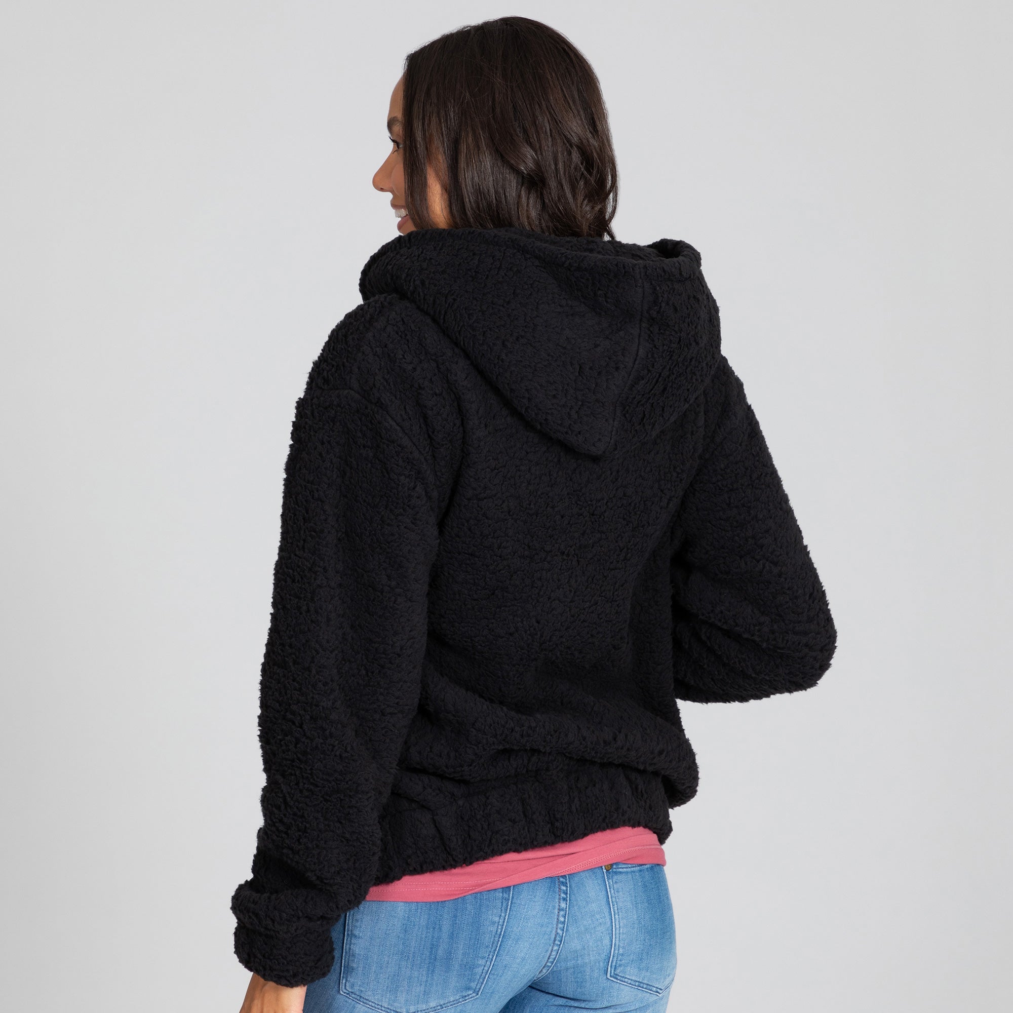 Pink Ribbon Plush Sherpa Fleece Zip Up Hooded Jacket - Aaria Tees Aaria Tees