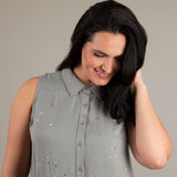 Speckled Sleeveless Button Up Peplum Top - Aaria Tees Aaria Tees