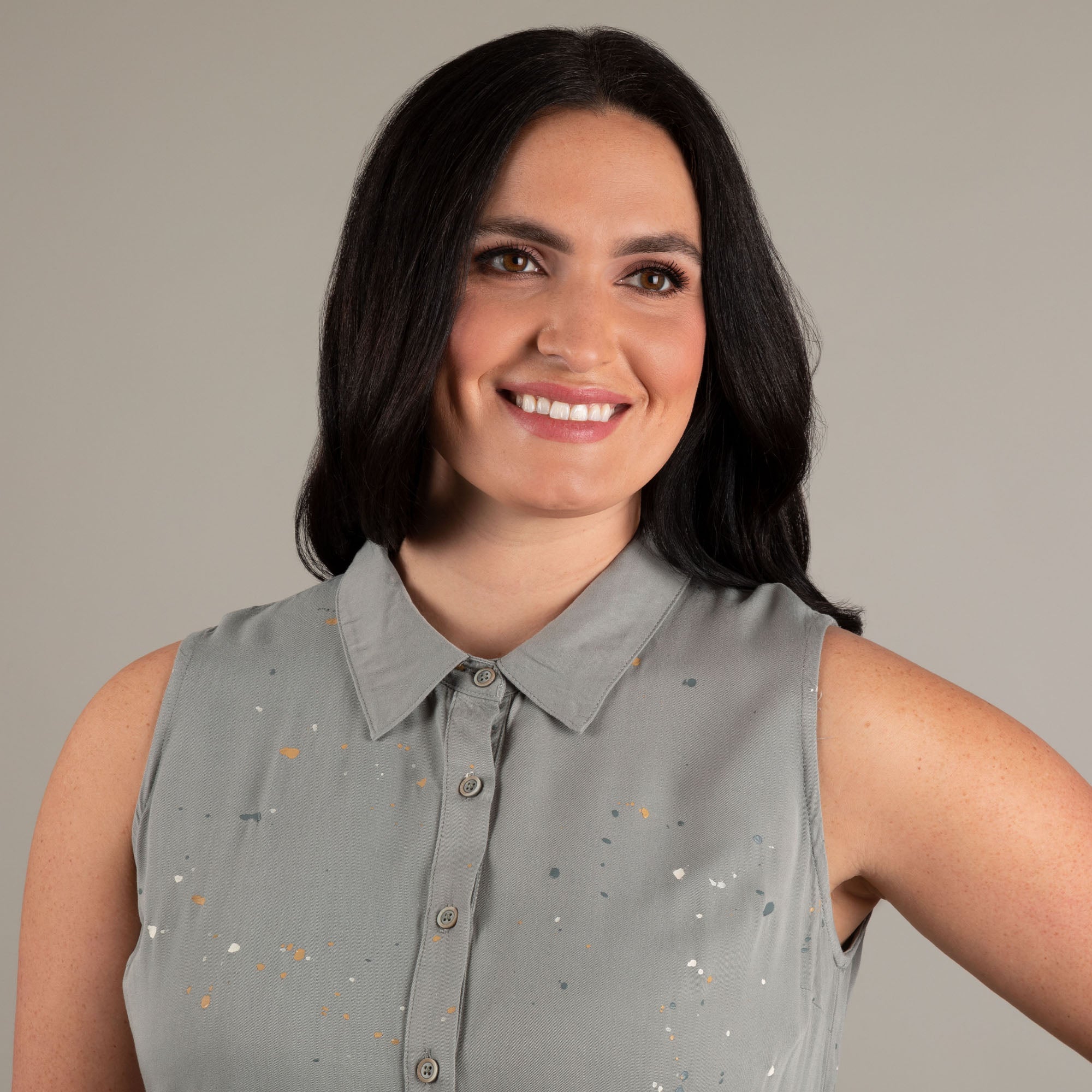 Speckled Sleeveless Button Up Peplum Top - Aaria Tees Aaria Tees