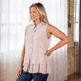 Speckled Sleeveless Button Up Peplum Top - Aaria Tees Aaria Tees